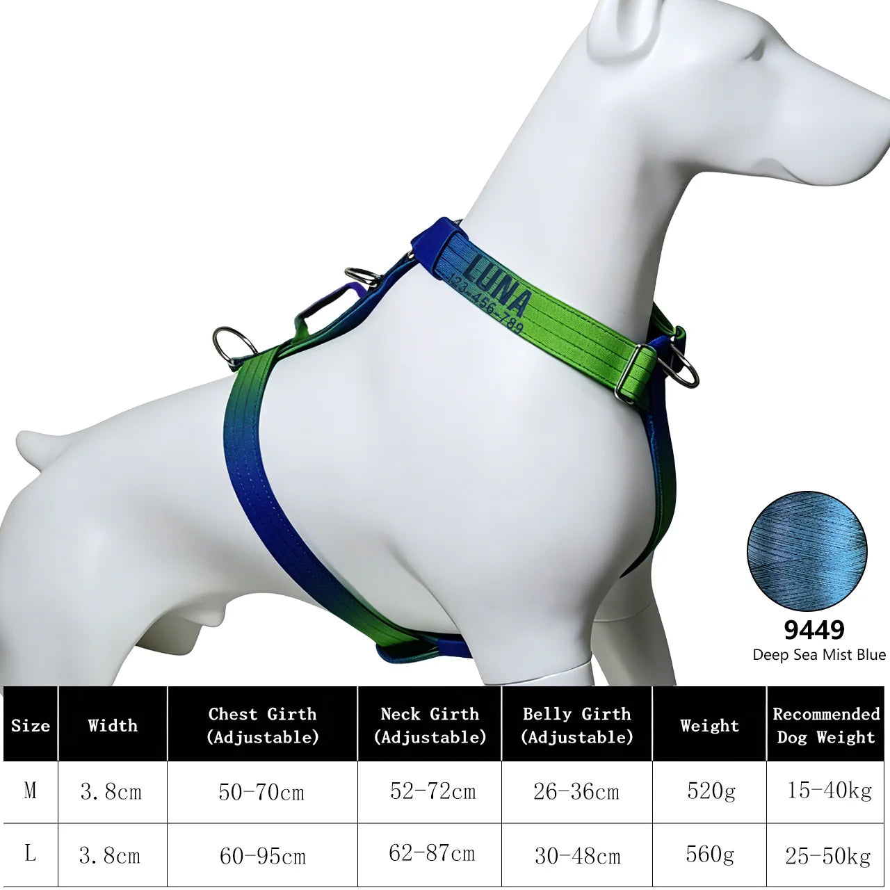 Custom Dog Harness with Name & Phone, Soft Knitted No Pull Gradient Vest, Adjustable Pet Harness for Small to Large Dogs