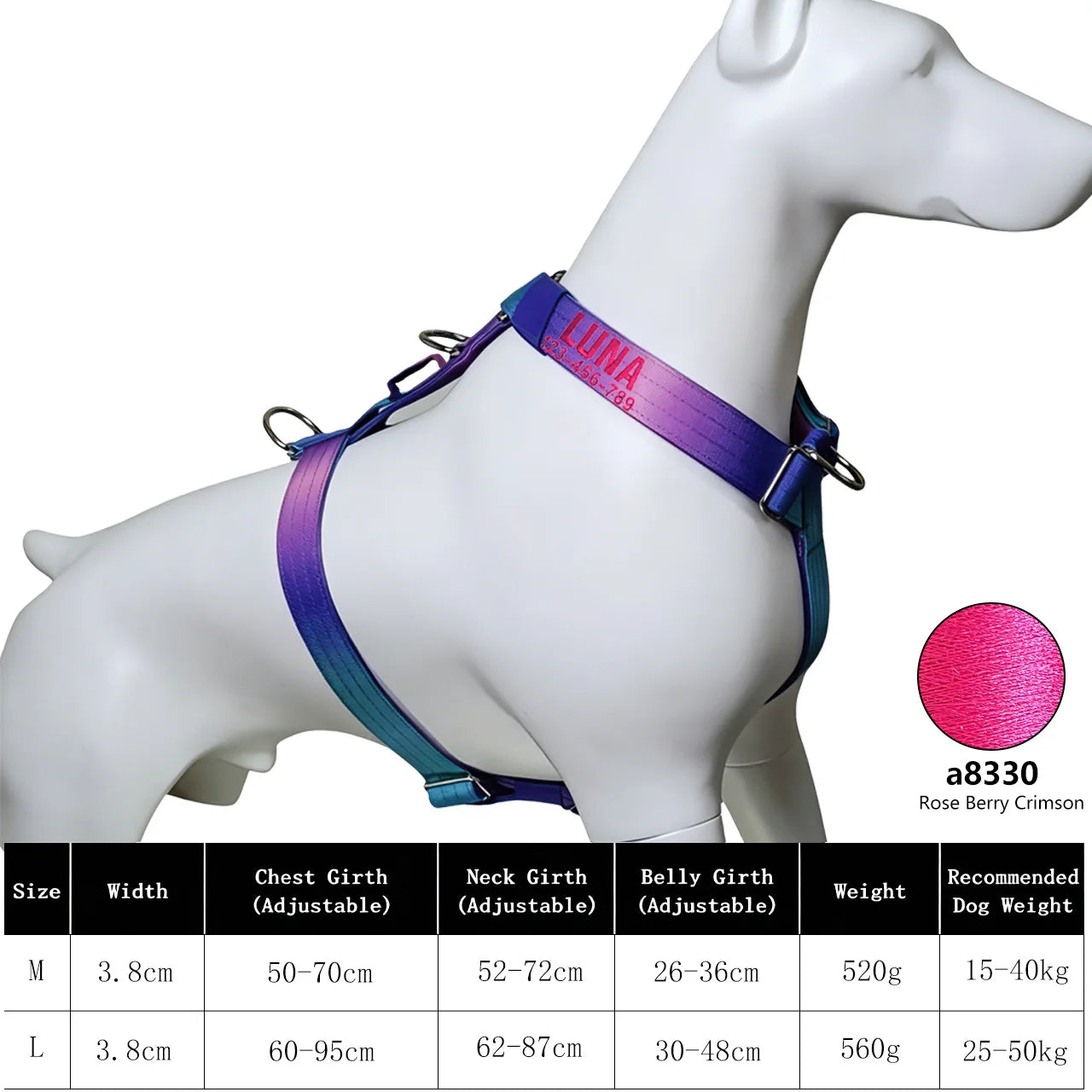 Custom Dog Harness with Name & Phone, Soft Knitted No Pull Gradient Vest, Adjustable Pet Harness for Small to Large Dogs