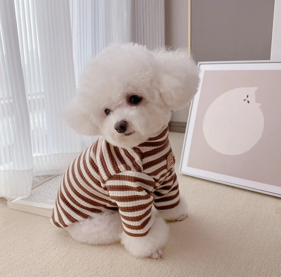 High Collar Striped Sweater for Pet Dog Spring Autumn Warm Comfortable Breathable Dog Clothes
