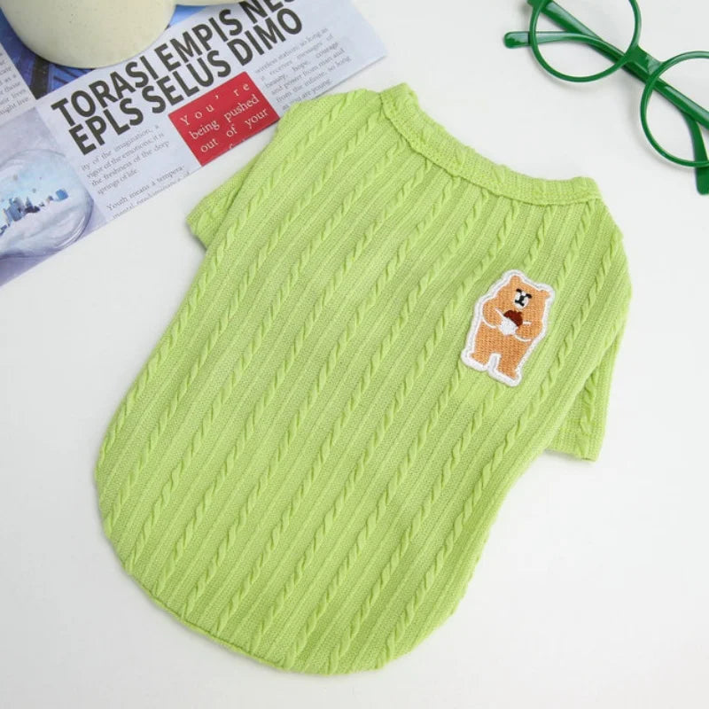 Knit Dog Sweater Fashion Dog Clothes Soft Pet Hoodie Autumn Puppy Pullovers Bear Print Cat Sweater Cute Pet Shirt Poodle Apparel