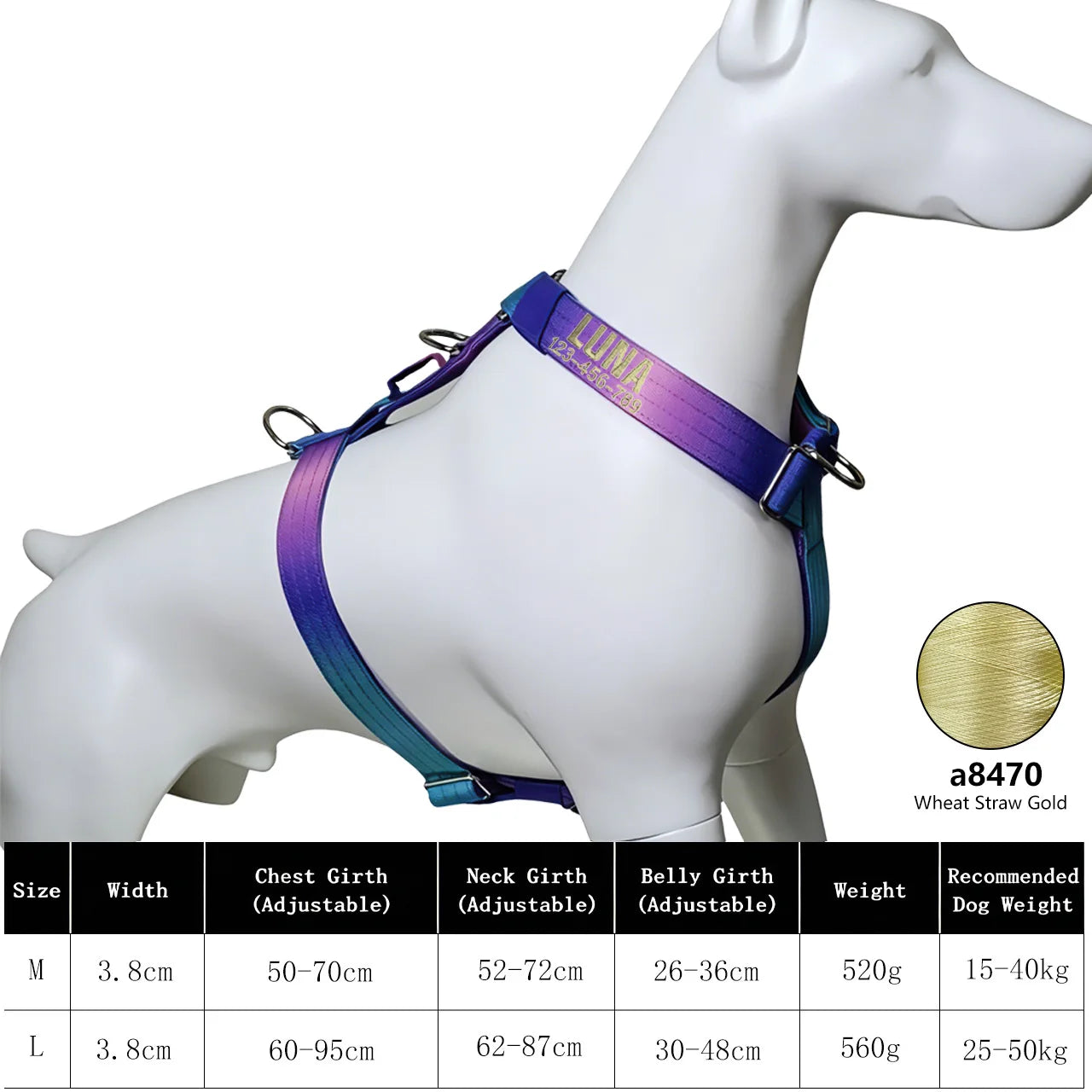 Custom Dog Harness with Name & Phone, Soft Knitted No Pull Gradient Vest, Adjustable Pet Harness for Small to Large Dogs