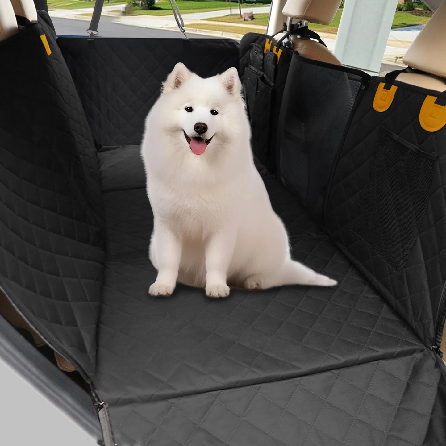 Waterproof Back Seat Extender Dog Car Seat Cover for Back Seat Bed with Mesh Window Storage Pocket Supports 220lbs Dog Hammock