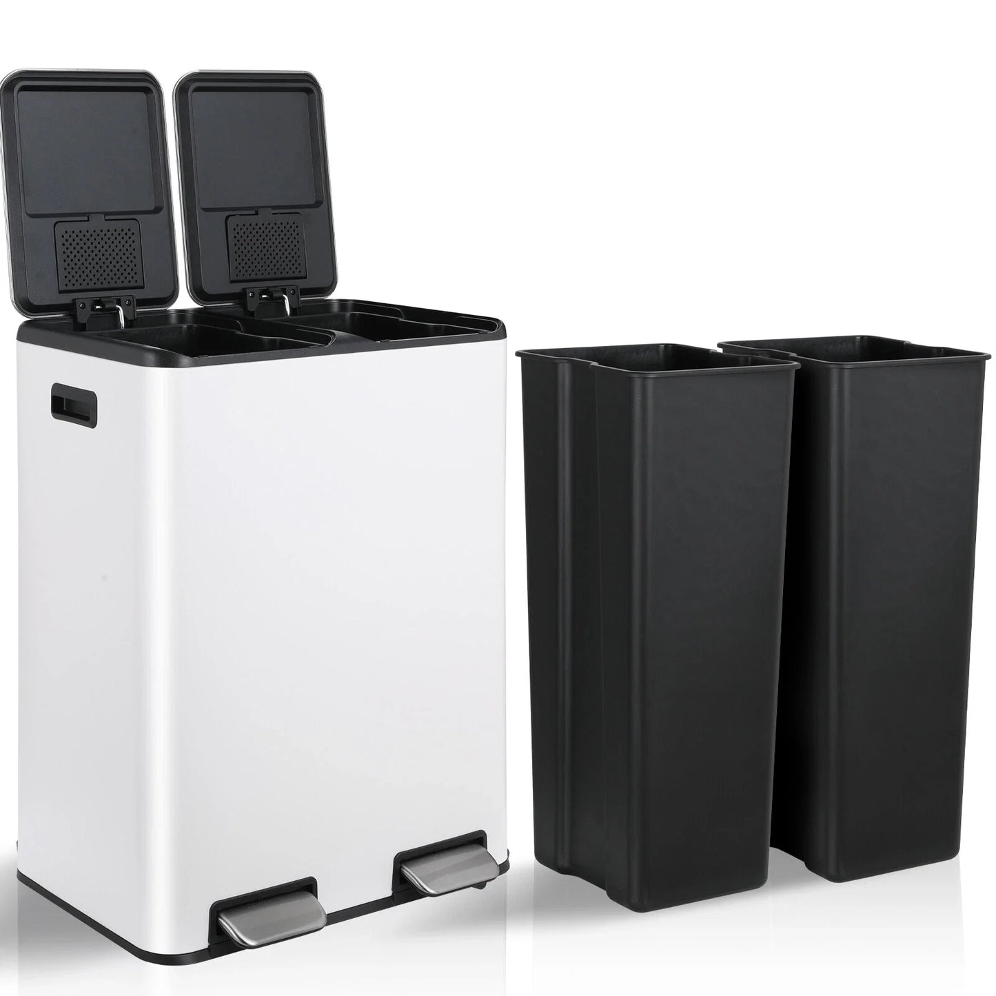 60L/16 Gal Dual Trash Can Stainless Steel Step Garbage Can w/Built-in Filter Box Kitchen Garbage Bin Recycle Waste Dustbin