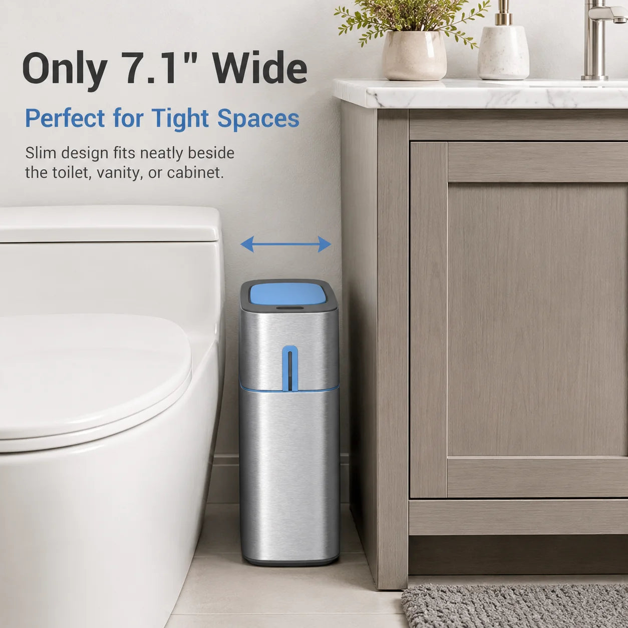 Joybos Premium Stainless Steel Smart Trash Can, 2.8 Gallon Touchless Motion Sensor Garbage Bin with Lid, Fingerprint-Resistant Slim Waste Container for High-End Bathroom & Kitchen, Includes 120 Drawstring Bags (8 Rolls)