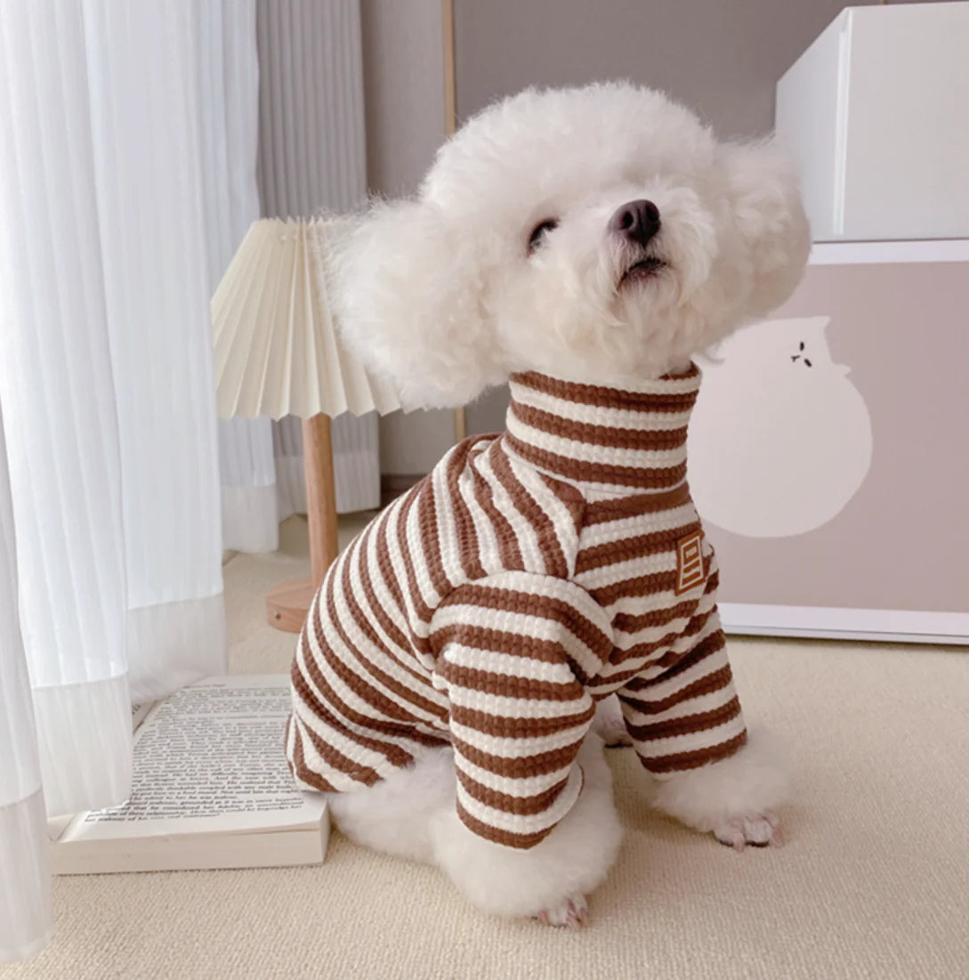 High Collar Striped Sweater for Pet Dog Spring Autumn Warm Comfortable Breathable Dog Clothes