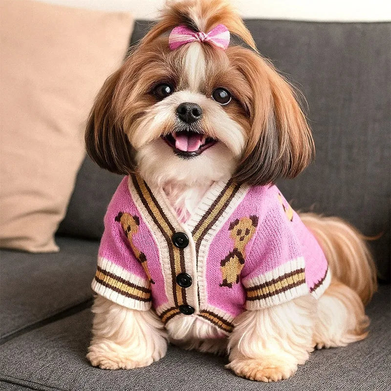 Cute Bear Pet Sweater Autumn Winter Dog Clothes Chihuahua Cardigan Sweaters Puppy Cardigan Cat Dog Costume Bichon Dog Warm Coat