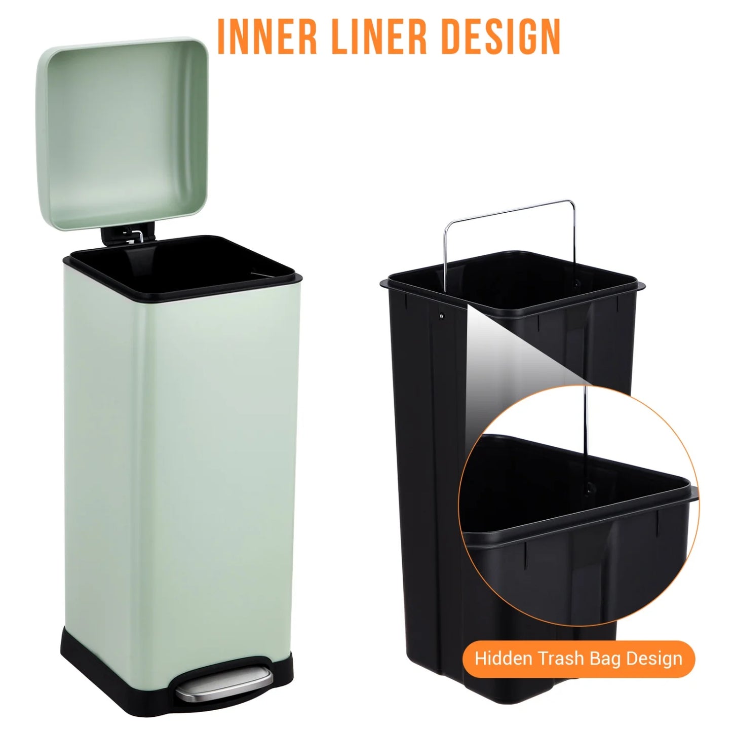 30L (8 Gallon) Stainless Steel Step Trash Can, Fingerprint Resistant with Soft Close Lid, Hands-Free Foot Pedal Garbage Bin with Removable Inner Bucket for Kitchen Office Bathroom Bedroom