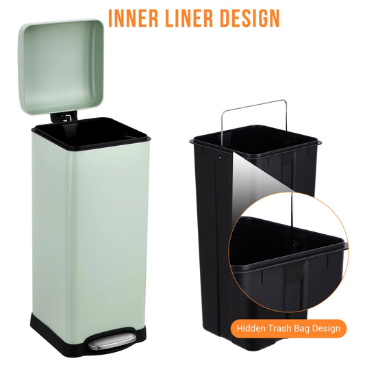 30L (8 Gallon) Stainless Steel Step Trash Can, Fingerprint Resistant with Soft Close Lid, Hands-Free Foot Pedal Garbage Bin with Removable Inner Bucket for Kitchen Office Bathroom Bedroom