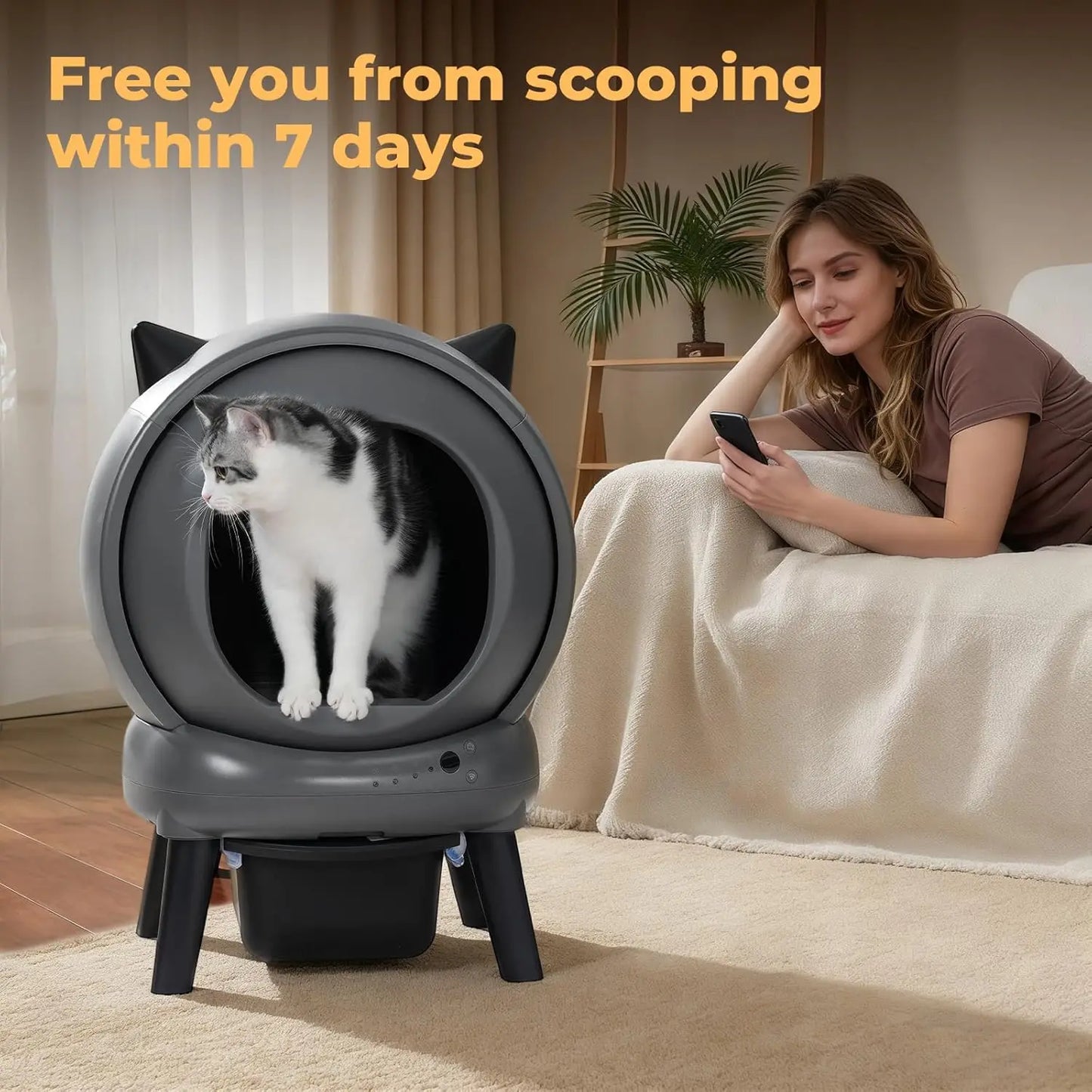Self Cleaning Litter Box for Multiple Cats, Automatic Litter Box with APP Control, 9-Sensor Safety Protection, 60L, Customized