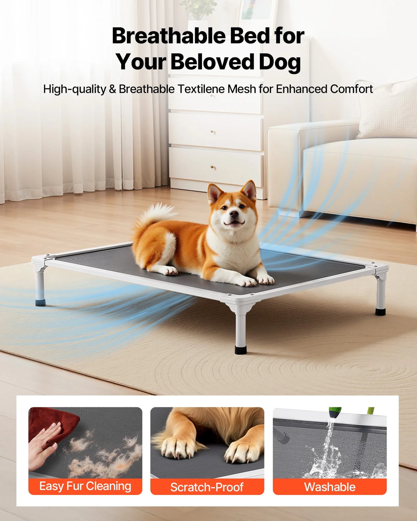 SucceBuy Elevated Dog Bed for Large Dogs Portable Raised Dog Cot with Aluminum Tube Metal Frame and Breathable Textilene Mesh