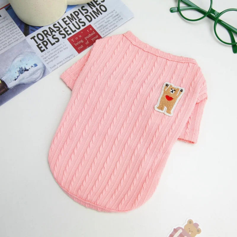 Knit Dog Sweater Fashion Dog Clothes Soft Pet Hoodie Autumn Puppy Pullovers Bear Print Cat Sweater Cute Pet Shirt Poodle Apparel