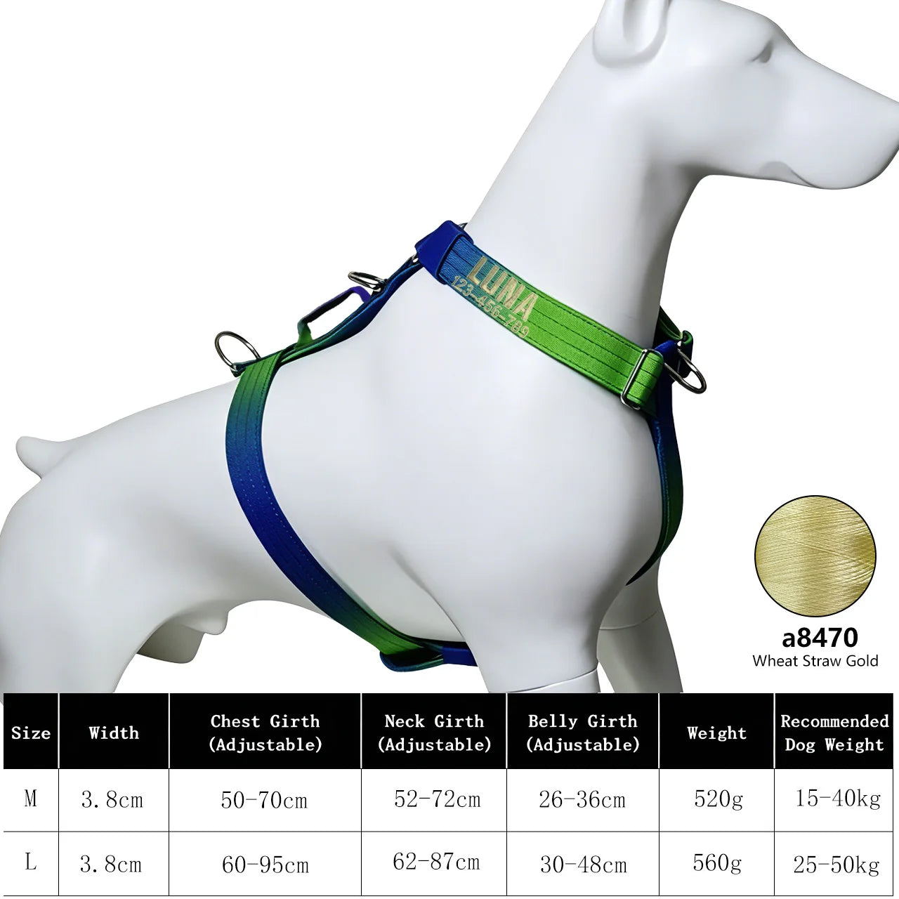 Custom Dog Harness with Name & Phone, Soft Knitted No Pull Gradient Vest, Adjustable Pet Harness for Small to Large Dogs