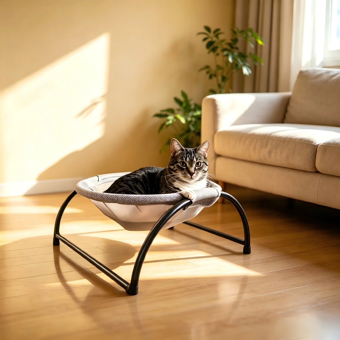 Cat Bed Stable Structure Detachable Excellent Breathability Easy Assembly Indoors Outdoors Free-Standing Sleeping Pet Hammock