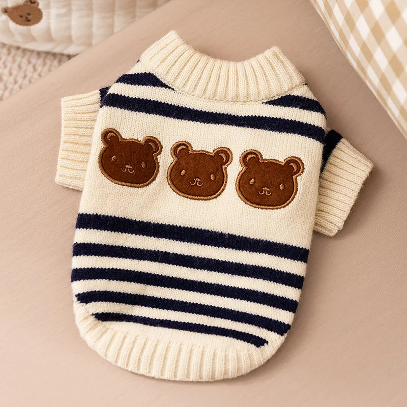 ZUJOLY Cute Bear Dog Sweater Striped Knitted Warm Pullover for Chihuahua Dachshund Puppy Autumn Winter