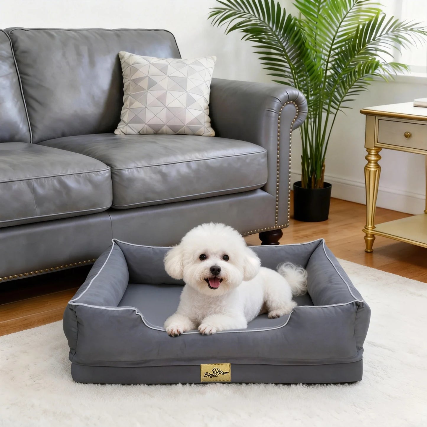 Orthopedic Dog Beds Dark Grey Pet Sofa Cushion with Removable Machine Washable Cover Foam Base & Bolsters Dog Couch for Large Medium Small Dogs