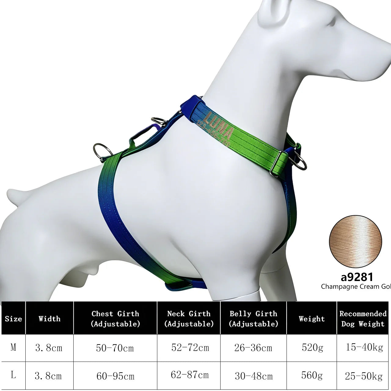Custom Dog Harness with Name & Phone, Soft Knitted No Pull Gradient Vest, Adjustable Pet Harness for Small to Large Dogs