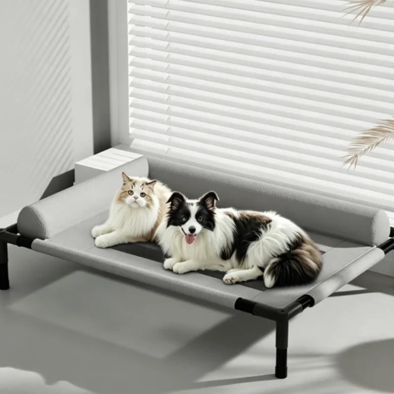 New Cooling Dog Cot Bed with Pillow Breathable Mesh Washable Pet Furniture for Outdoor Indoor Camping Patio Sunbathing
