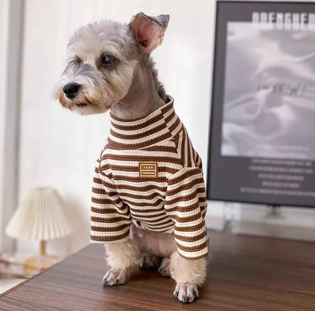 High Collar Striped Sweater for Pet Dog Spring Autumn Warm Comfortable Breathable Dog Clothes