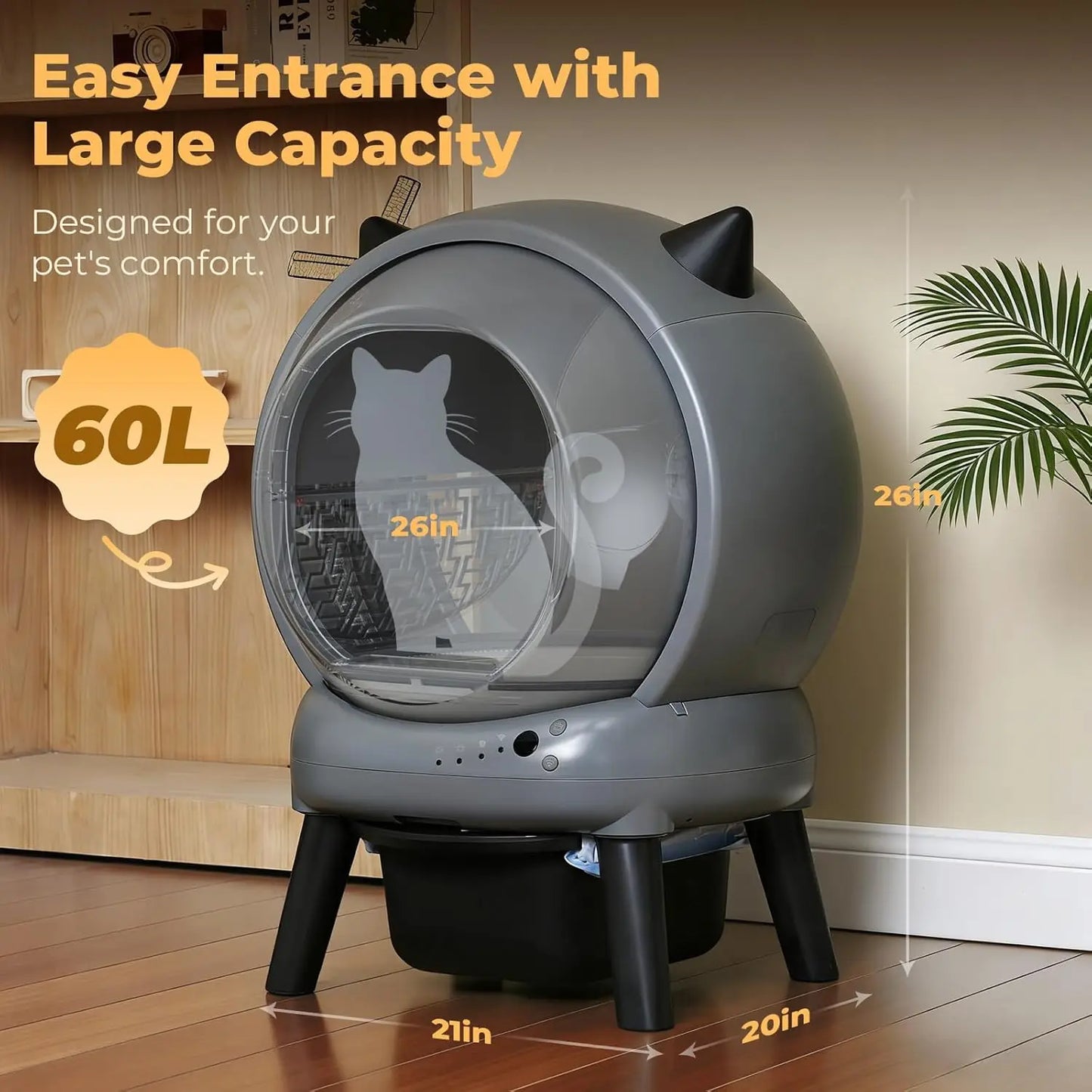 Self Cleaning Litter Box for Multiple Cats, Automatic Litter Box with APP Control, 9-Sensor Safety Protection, 60L, Customized