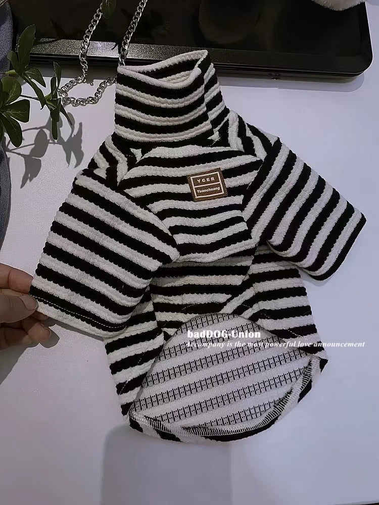 High Collar Striped Sweater for Pet Dog Spring Autumn Warm Comfortable Breathable Dog Clothes