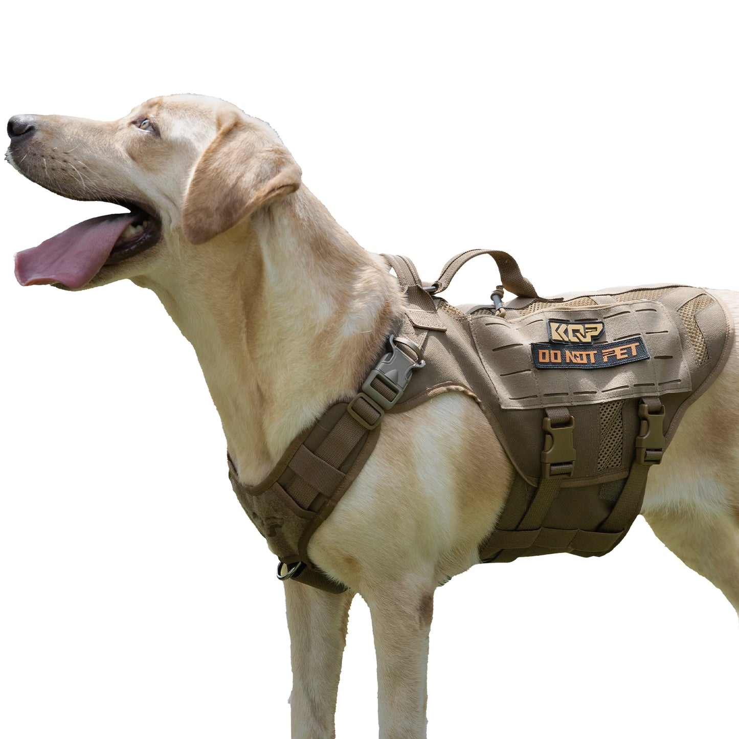 KQP Adjustable Tactical No Pull Dog Harness 1000D Nylon Breathable Mesh MOLLE Metal Buckle Do Not Pet Patch for Medium-Large Dog