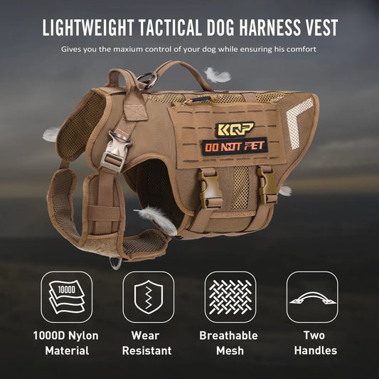 KQP Adjustable Tactical No Pull Dog Harness 1000D Nylon Breathable Mesh MOLLE Metal Buckle Do Not Pet Patch for Medium-Large Dog