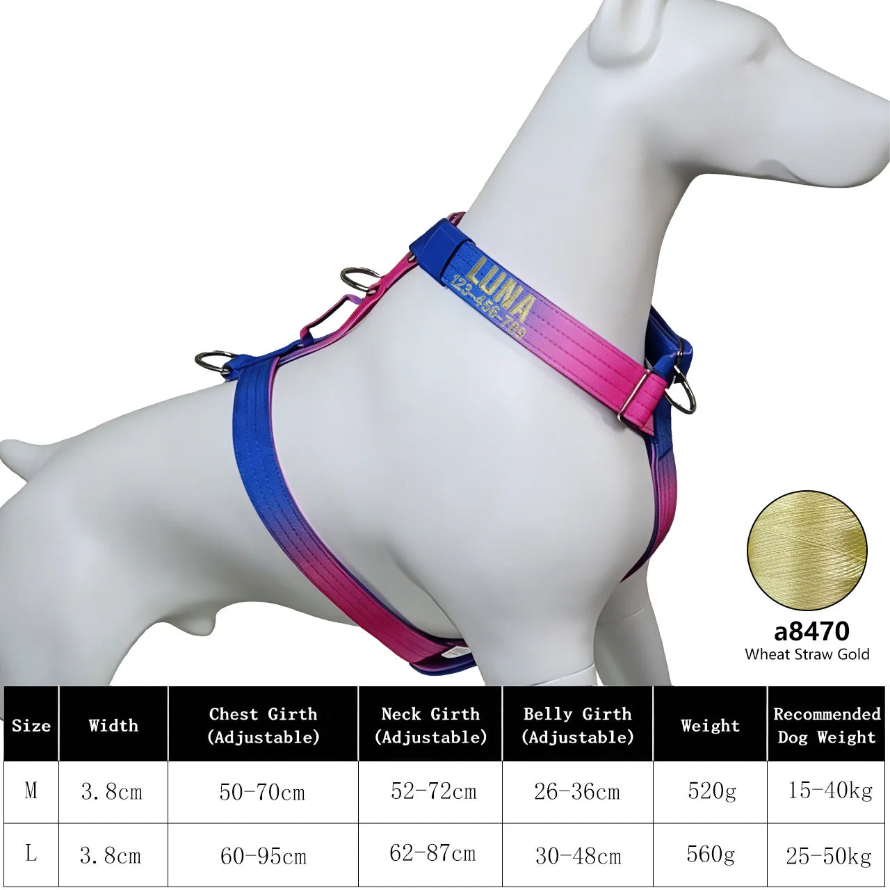 Custom Dog Harness with Name & Phone, Soft Knitted No Pull Gradient Vest, Adjustable Pet Harness for Small to Large Dogs