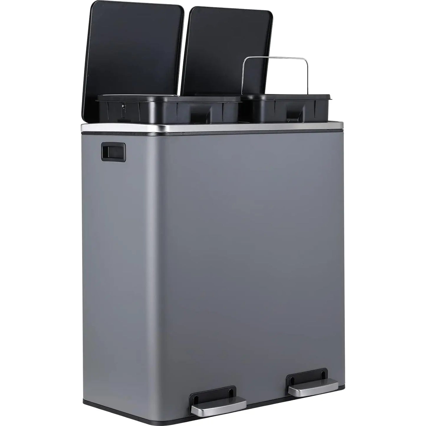 16 Gal (60 L) Stainless Steel Kitchen Trash Can Dual Recycling Bin Garbage Can with Lid Garbage Bin Dustbin w/ Soft-Close Lid